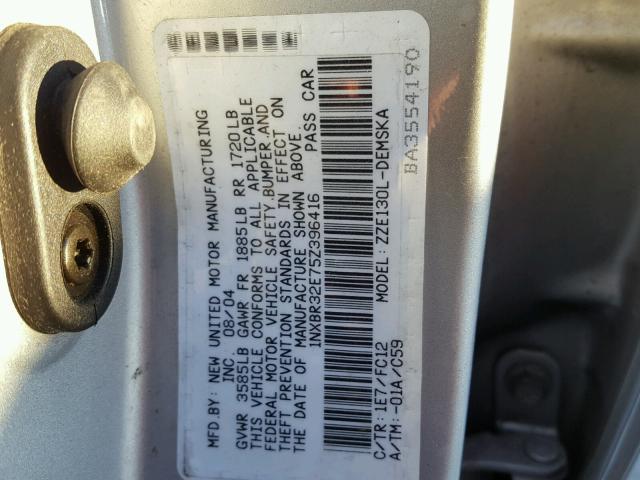 1NXBR32E75Z396416 - 2005 TOYOTA COROLLA CE SILVER photo 10