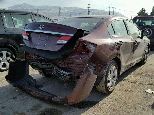 19XFB2F5XDE203476 - 2013 HONDA CIVIC LX BURGUNDY photo 4