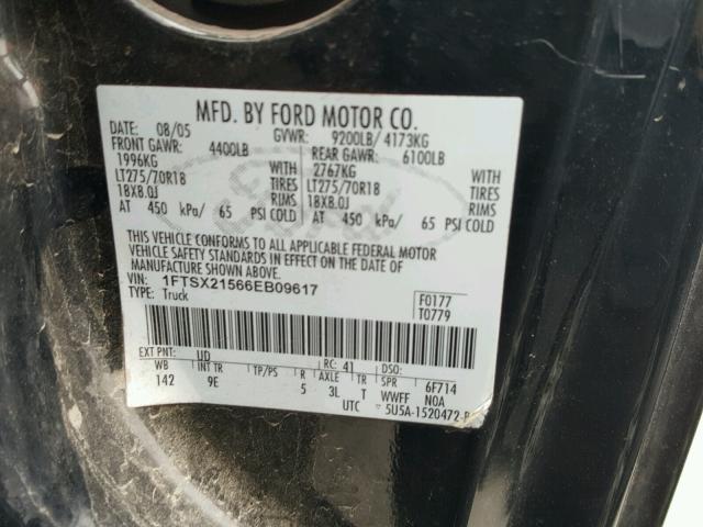 1FTSX21566EB09617 - 2006 FORD F250 SUPER BLACK photo 10