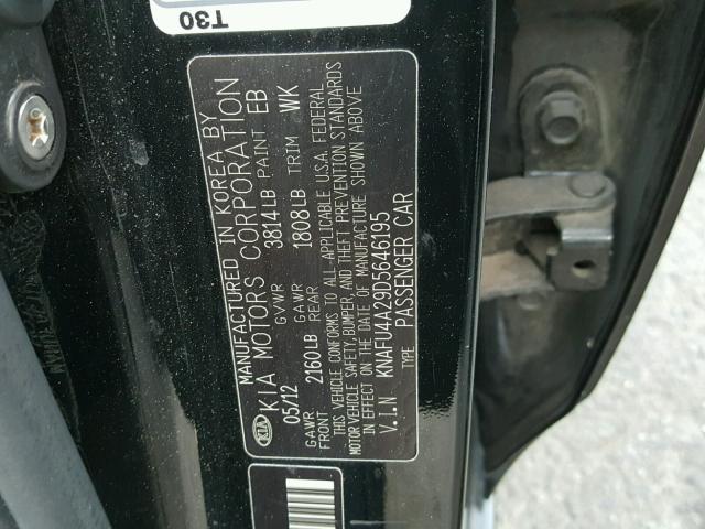 KNAFU4A29D5646195 - 2013 KIA FORTE EX BLACK photo 10