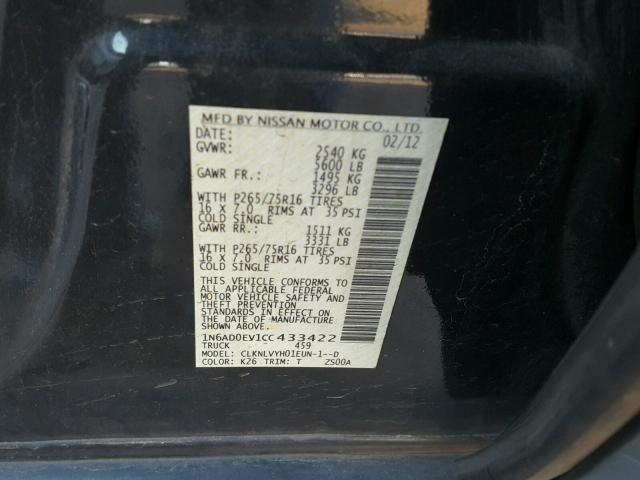 1N6AD0EV1CC433422 - 2012 NISSAN FRONTIER S GRAY photo 10