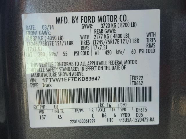 1FTVW1EF7EKD83647 - 2014 FORD F150 SUPER GRAY photo 10