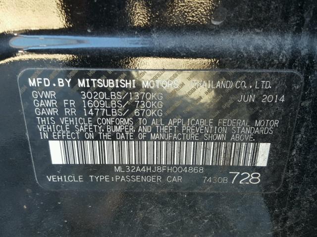 ML32A4HJ8FH004868 - 2015 MITSUBISHI MIRAGE ES BLACK photo 10