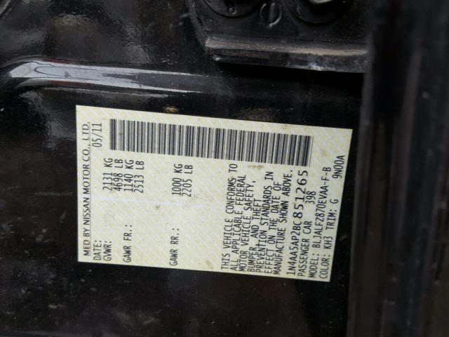 1N4AA5AP2BC851265 - 2011 NISSAN MAXIMA S BLACK photo 10