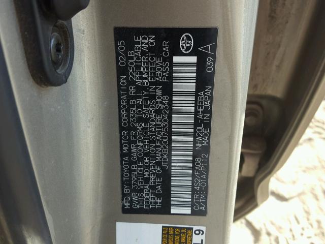 JTDKB20U753042348 - 2005 TOYOTA PRIUS GOLD photo 10