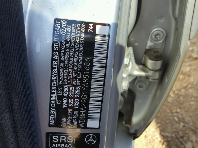 WDBHA29G6YA851686 - 2000 MERCEDES-BENZ C 280 SILVER photo 10