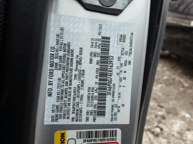 3FA6P0G74ER163952 - 2014 FORD FUSION S SILVER photo 10