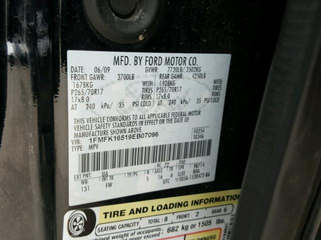 1FMFK16519EB07096 - 2009 FORD EXPEDITION BLACK photo 10