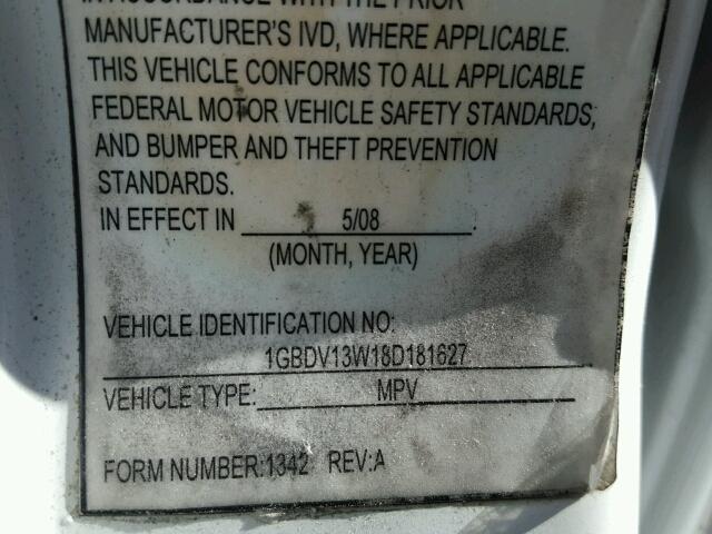 1GBDV13W18D181627 - 2008 CHEVROLET UPLANDER I 白色 照片 10