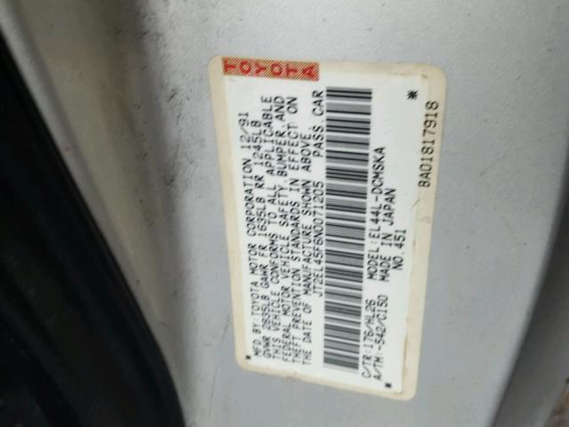 JT2EL45F6N0071205 - 1992 TOYOTA PASEO GRAY photo 10