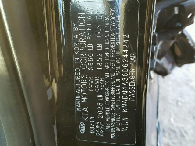 KNADM4A36D6244242 - 2013 KIA RIO LX BLACK photo 10