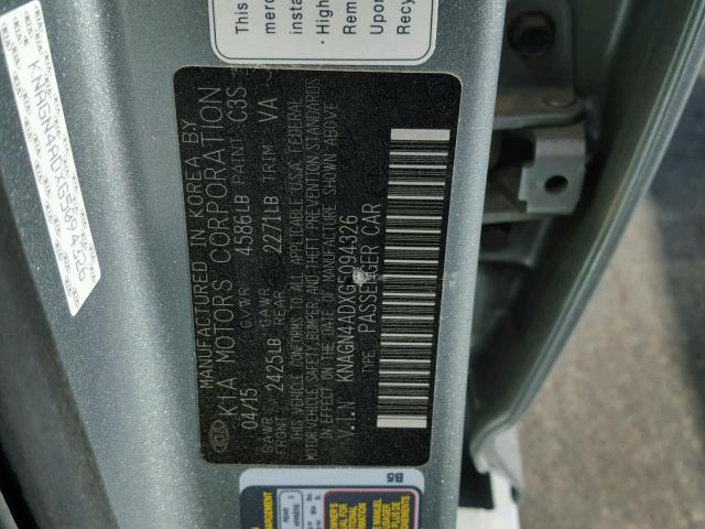 KNAGN4ADXG5094326 - 2016 KIA OPTIMA HYB SILVER photo 10