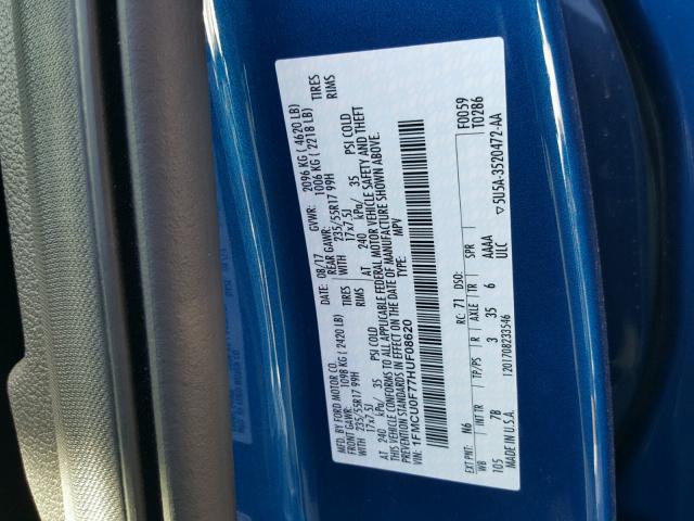 1FMCU0F77HUF08620 - 2017 FORD ESCAPE S BLUE photo 10