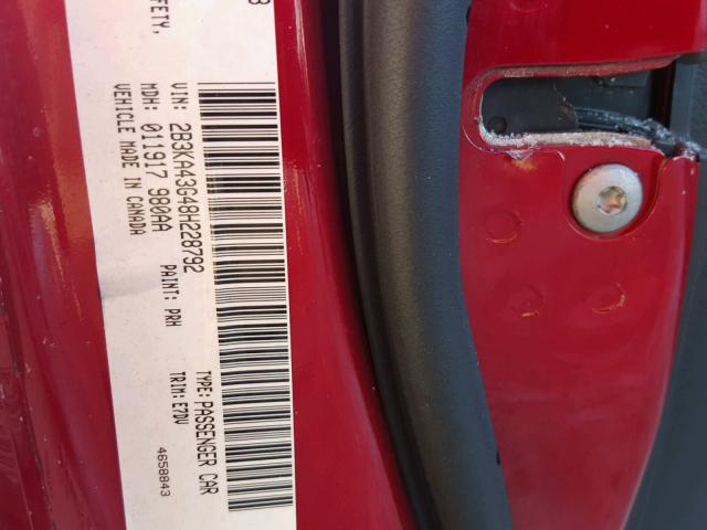 2B3KA43G48H228792 - 2008 DODGE CHARGER BURGUNDY photo 10