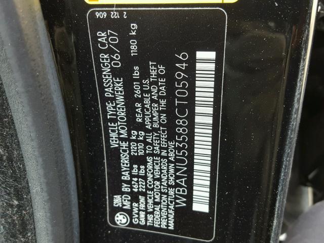 WBANU53588CT05946 - 2008 BMW 528 I BLACK photo 10