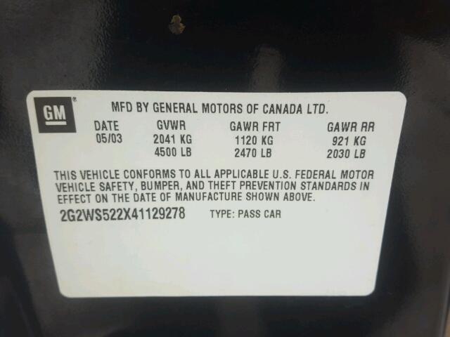 2G2WS522X41129278 - 2004 PONTIAC GRAND PRIX BLACK photo 10