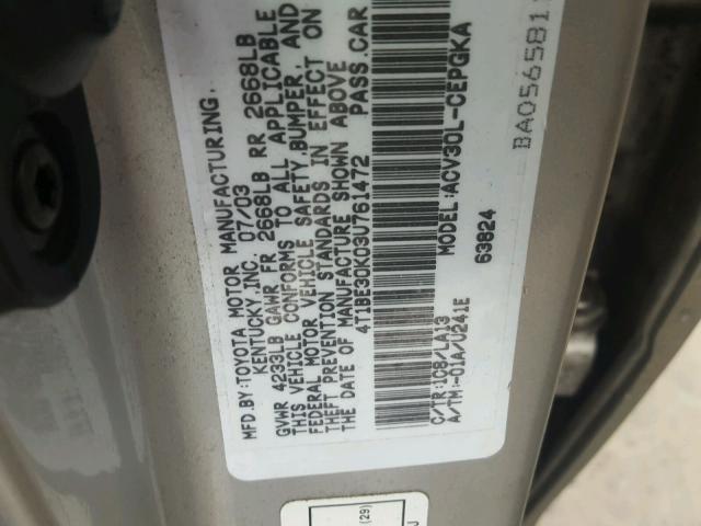 4T1BE30K03U761472 - 2003 TOYOTA CAMRY LE SILVER photo 10