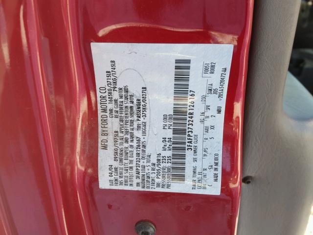 3FAFP37324R126167 - 2004 FORD FOCUS ZX5 RED photo 10