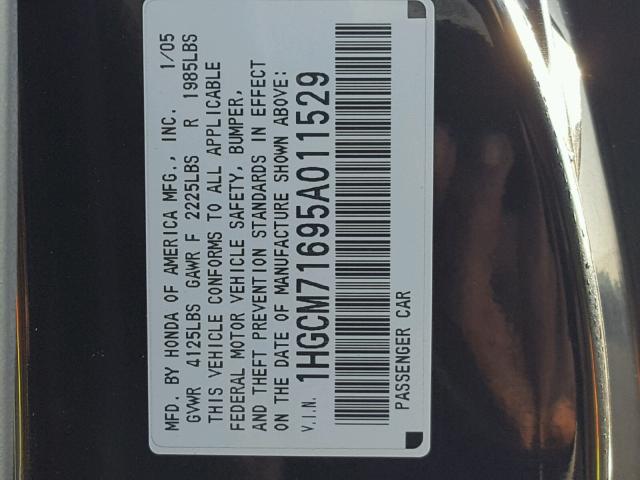 1HGCM71695A011529 - 2005 HONDA ACCORD EX BLACK photo 10