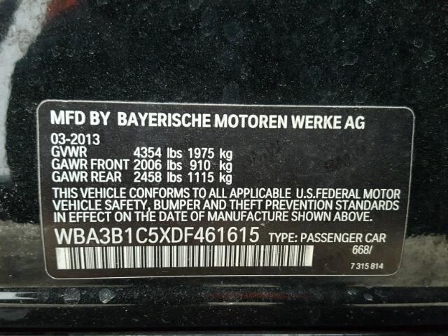 WBA3B1C5XDF461615 - 2013 BMW 320 I BLACK photo 10