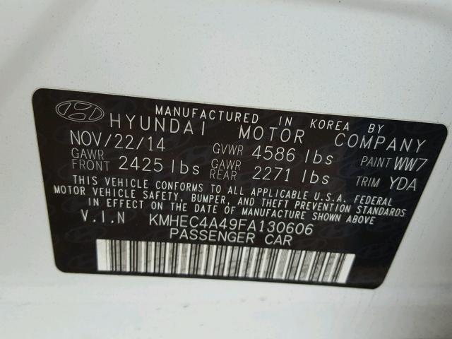 KMHEC4A49FA130606 - 2015 HYUNDAI SONATA HYB WHITE photo 10