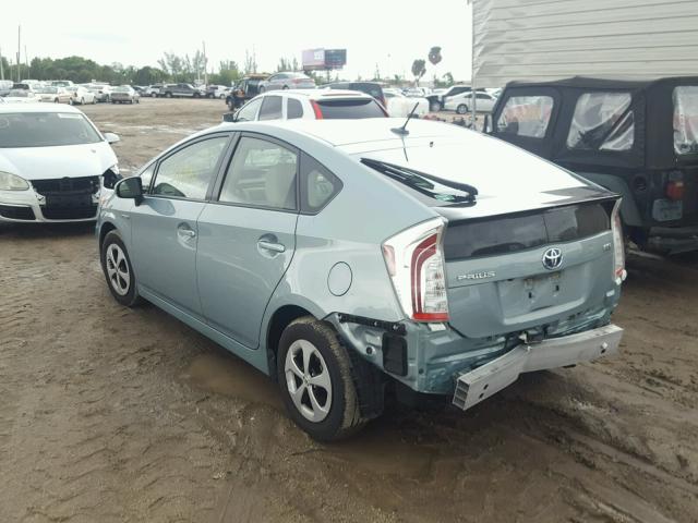 JTDKN3DU5D1727109 - 2013 TOYOTA PRIUS TEAL photo 3