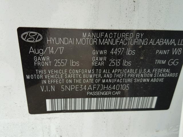 5NPE34AF7JH640105 - 2018 HYUNDAI SONATA SPO WHITE photo 10