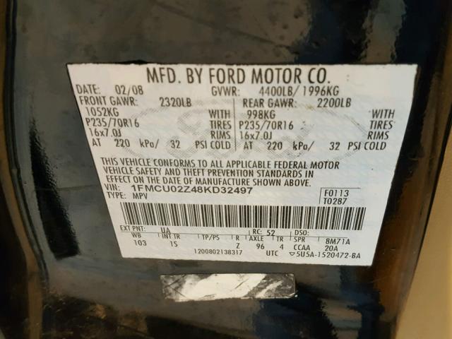 1FMCU02Z48KD32497 - 2008 FORD ESCAPE XLS BLACK photo 11