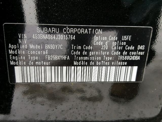 4S3BNAS64J3015764 - 2018 SUBARU LEGACY SPO BLACK photo 10