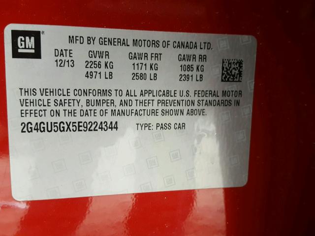 2G4GU5GX5E9224344 - 2014 BUICK REGAL GS RED photo 10