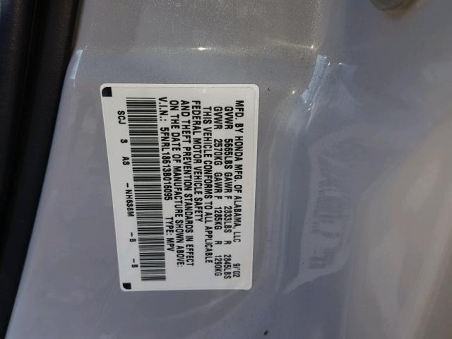 5FNRL18613B016095 - 2003 HONDA ODYSSEY EX SILVER photo 10