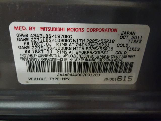 JA4AP4AU9CZ001280 - 2012 MITSUBISHI OUTLANDER GREEN photo 10