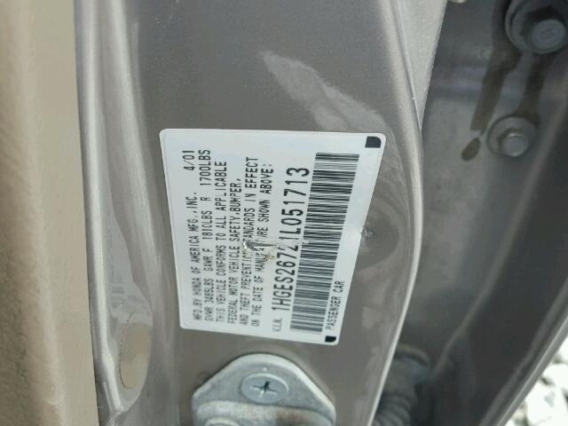 1HGES26721L051713 - 2001 HONDA CIVIC EX 金色 照片 10