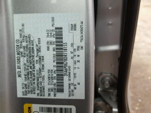 3FA6P0G78DR118155 - 2013 FORD FUSION S SILVER photo 10