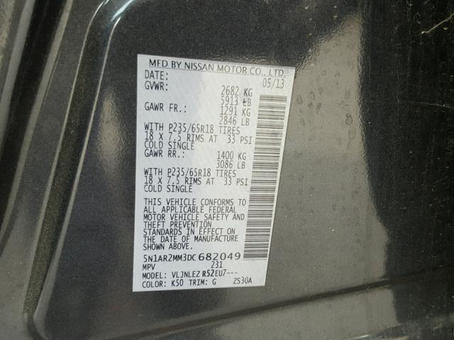 5N1AR2MM3DC682049 - 2013 NISSAN PATHFINDER GRAY photo 10