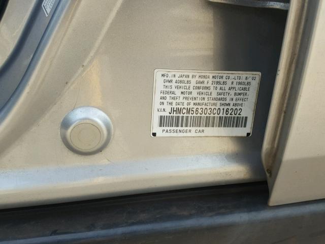 JHMCM56303C016202 - 2003 HONDA ACCORD LX SILVER photo 10