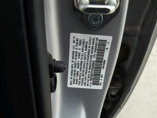 19XFB2F57EE040545 - 2014 HONDA CIVIC LX SILVER photo 10