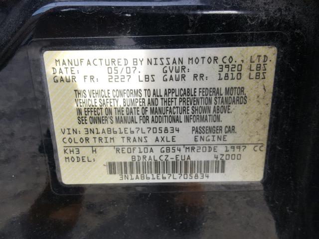 3N1AB61E67L705834 - 2007 NISSAN SENTRA 2.0 BLACK photo 10