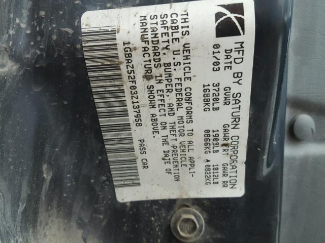 1G8AZ52F03Z137958 - 2003 SATURN ION LEVEL BLUE photo 10