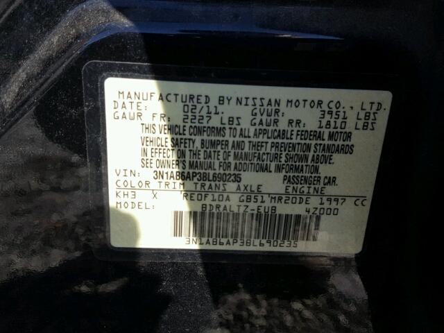 3N1AB6AP3BL690235 - 2011 NISSAN SENTRA 2.0 BLACK photo 10