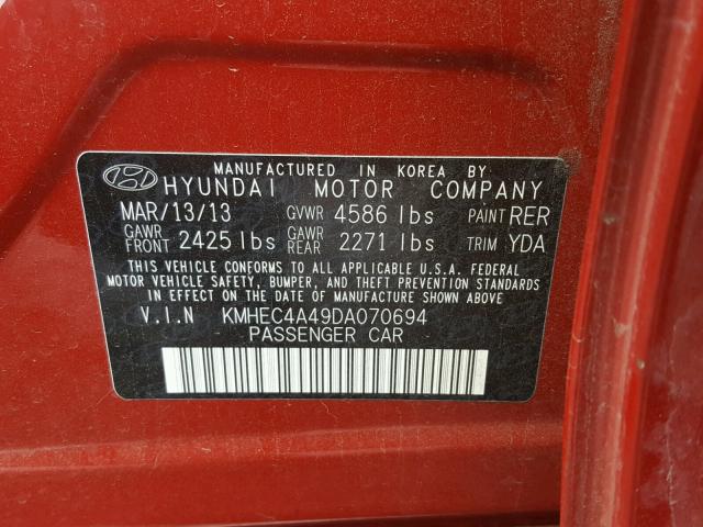 KMHEC4A49DA070694 - 2013 HYUNDAI SONATA HYB RED photo 10