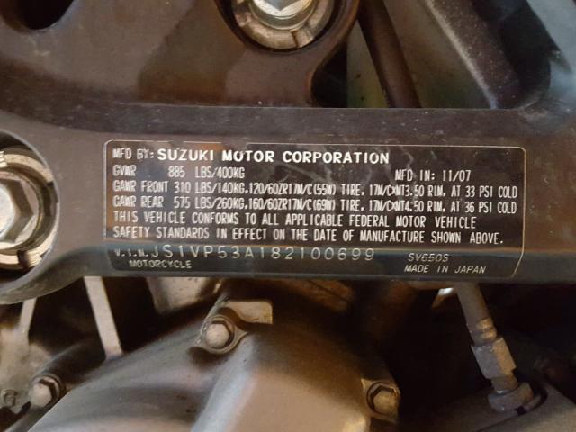 JS1VP53A182100699 - 2008 SUZUKI SV650 BLACK photo 10