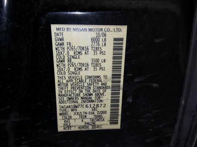 5N1AR18W77C612872 - 2007 NISSAN PATHFINDER BLACK photo 10