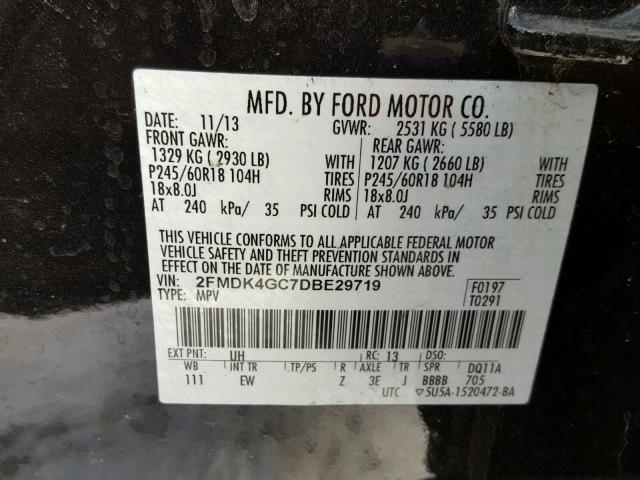 2FMDK4GC7DBE29719 - 2013 FORD EDGE SE BLACK photo 10