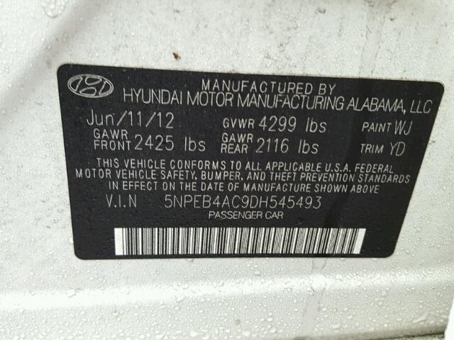 5NPEB4AC9DH545493 - 2013 HYUNDAI SONATA GLS WHITE photo 10