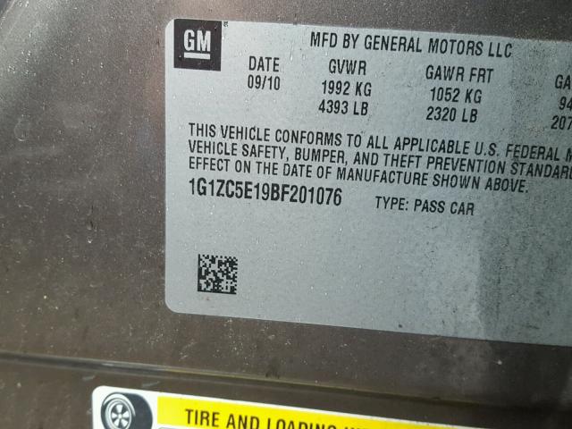 1G1ZC5E19BF201076 - 2011 CHEVROLET MALIBU 1LT 棕色 照片 10