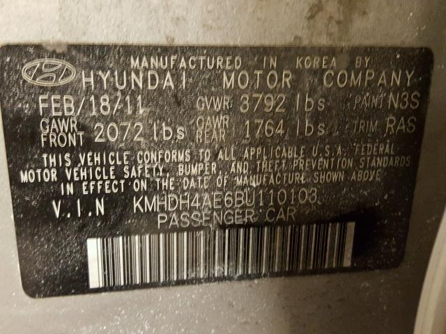 KMHDH4AE6BU110103 - 2011 HYUNDAI ELANTRA GL SILVER photo 10