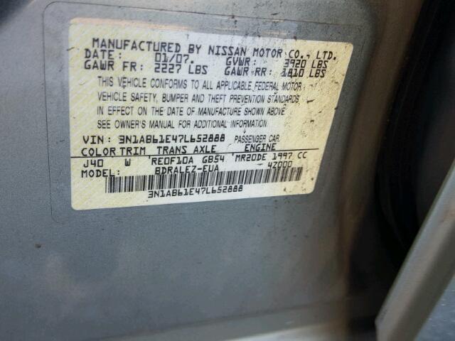 3N1AB61E47L652888 - 2007 NISSAN SENTRA 2.0 GREEN photo 10