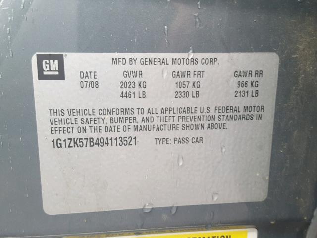 1G1ZK57B494113521 - 2009 CHEVROLET MALIBU LTZ 灰色 照片 10