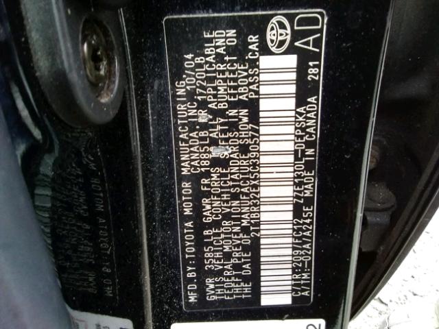 2T1BR32EX5C390577 - 2005 TOYOTA COROLLA CE CHARCOAL photo 10